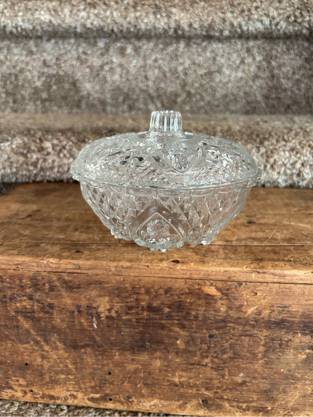 Cut Glass Covered Candy Dish - Clear Pressed Glass